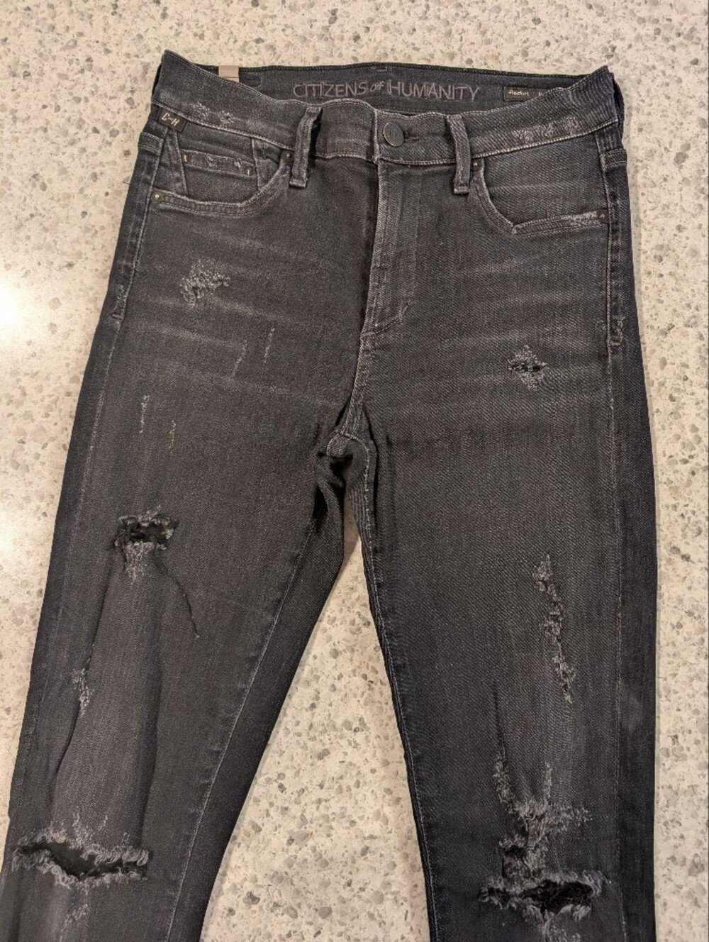 Citizens Of Humanity 25 Rocket Grey Denim High Rise Skinny Jeans Stretch Rips